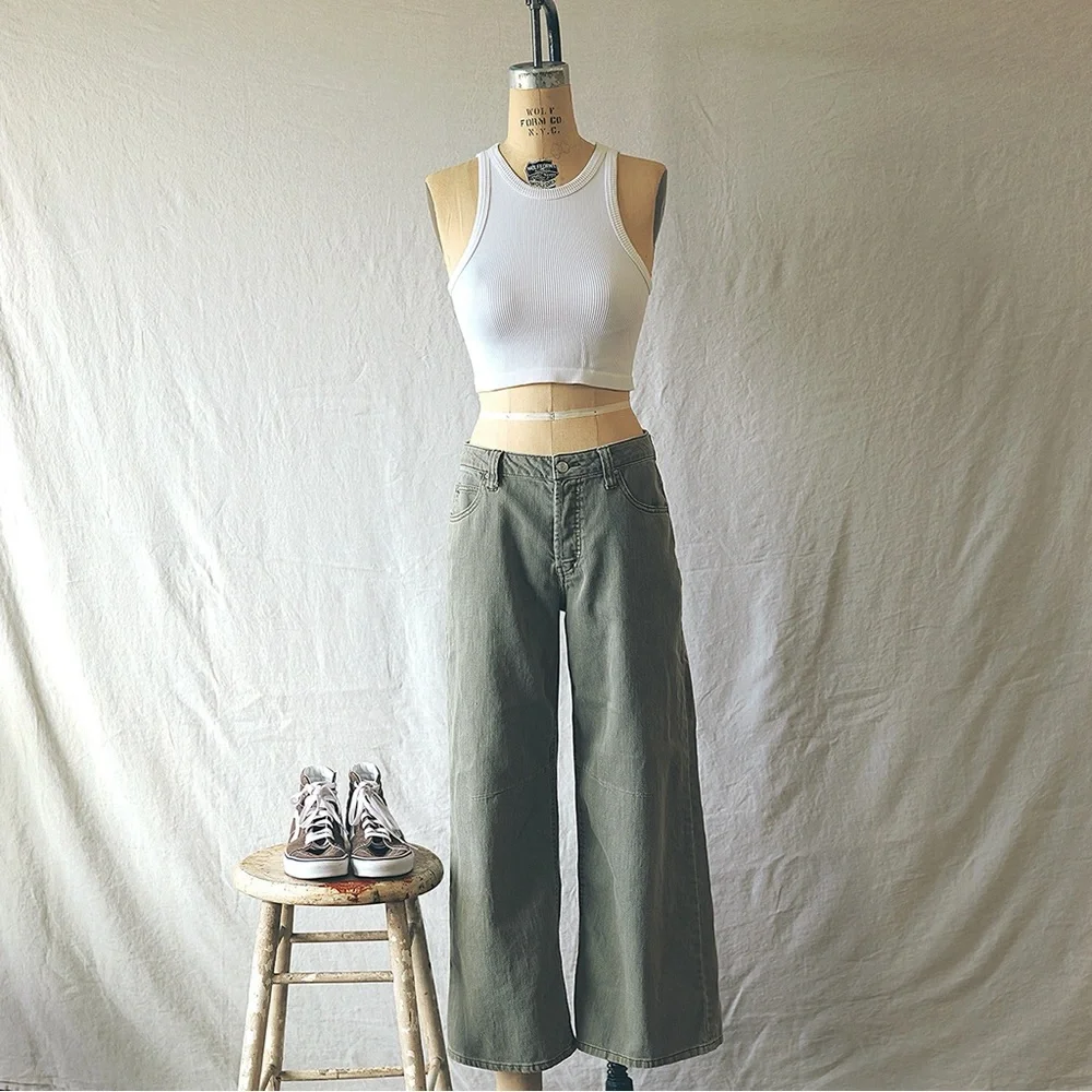 RSQ Green Wide Leg Pants High Waisted Flowy - Picture 1 of 6